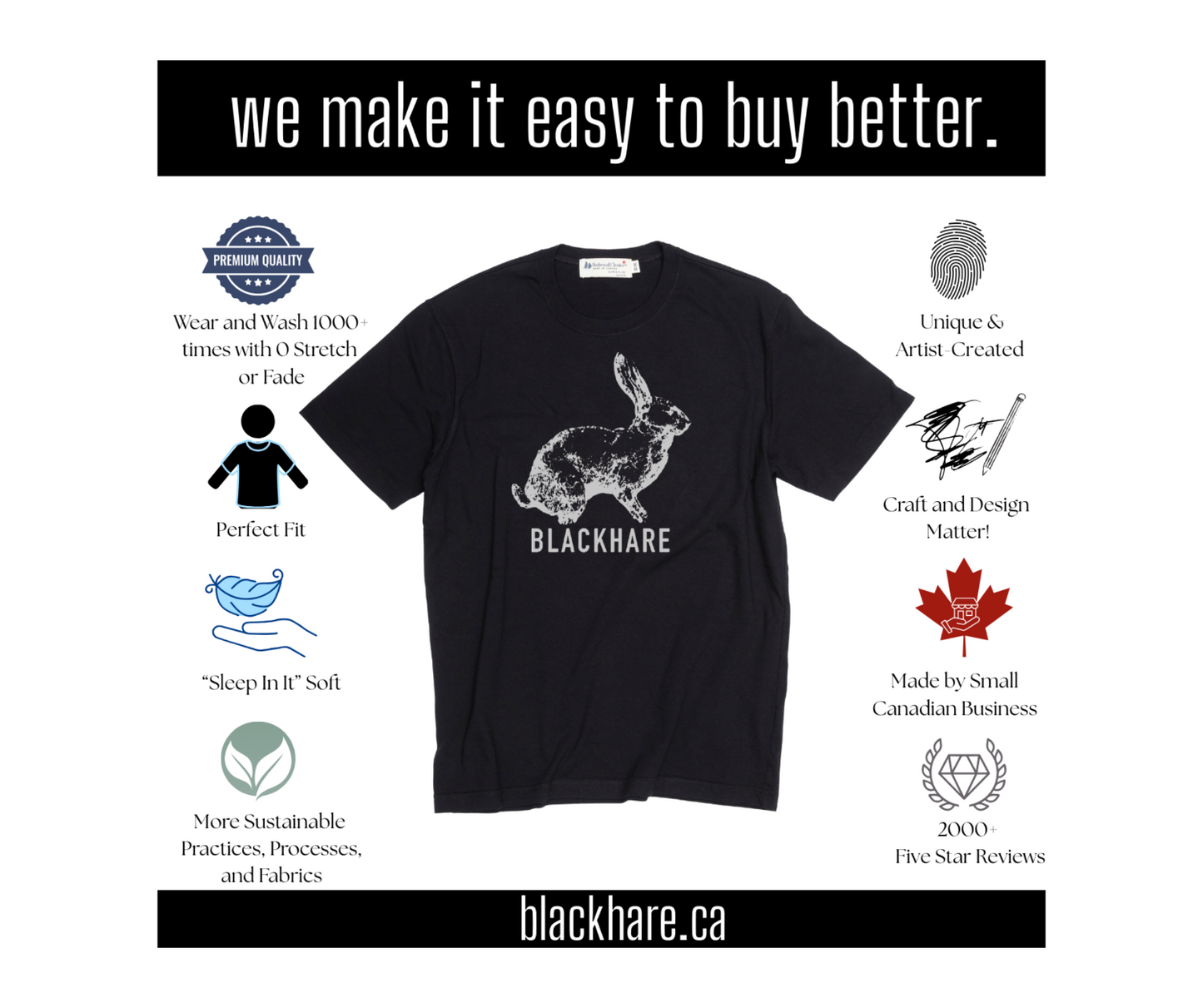 "Blackhare Logo" Made in Canada Midweight Tee 🍁