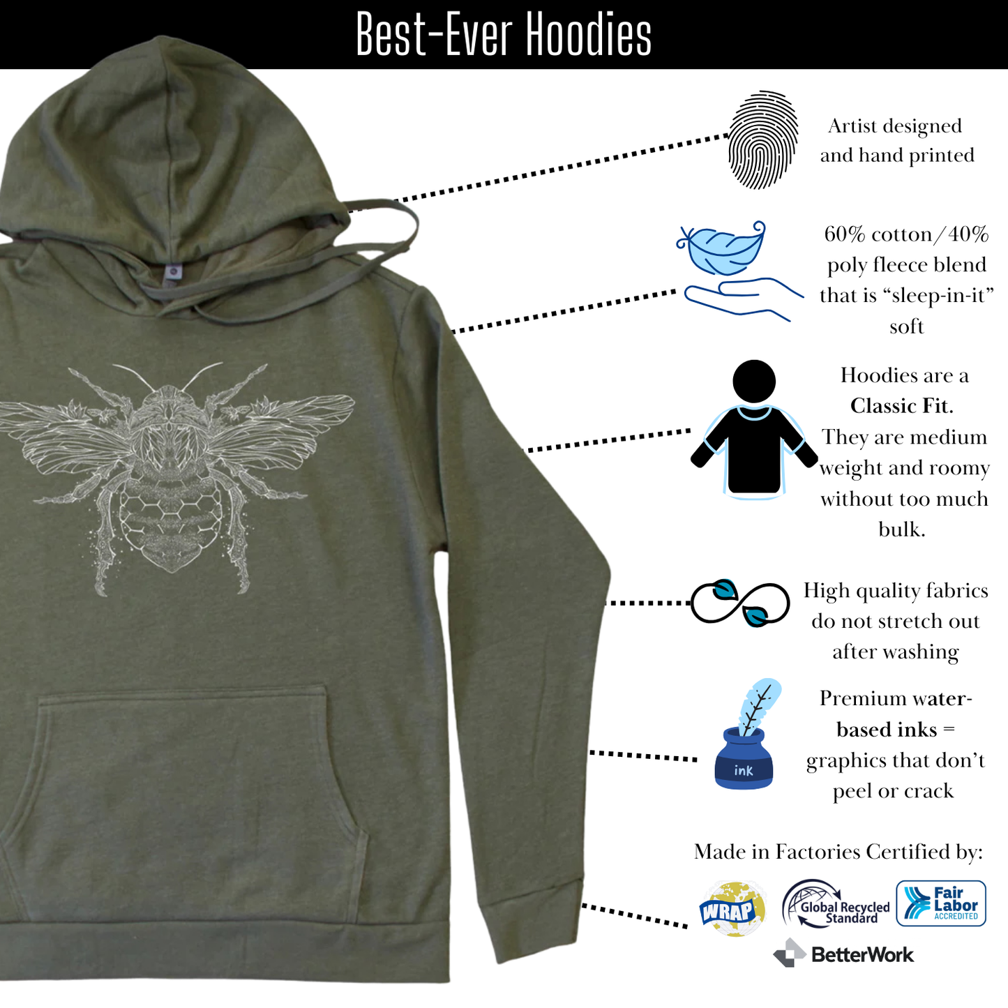 Bee - Midweight Fleece Hoodie