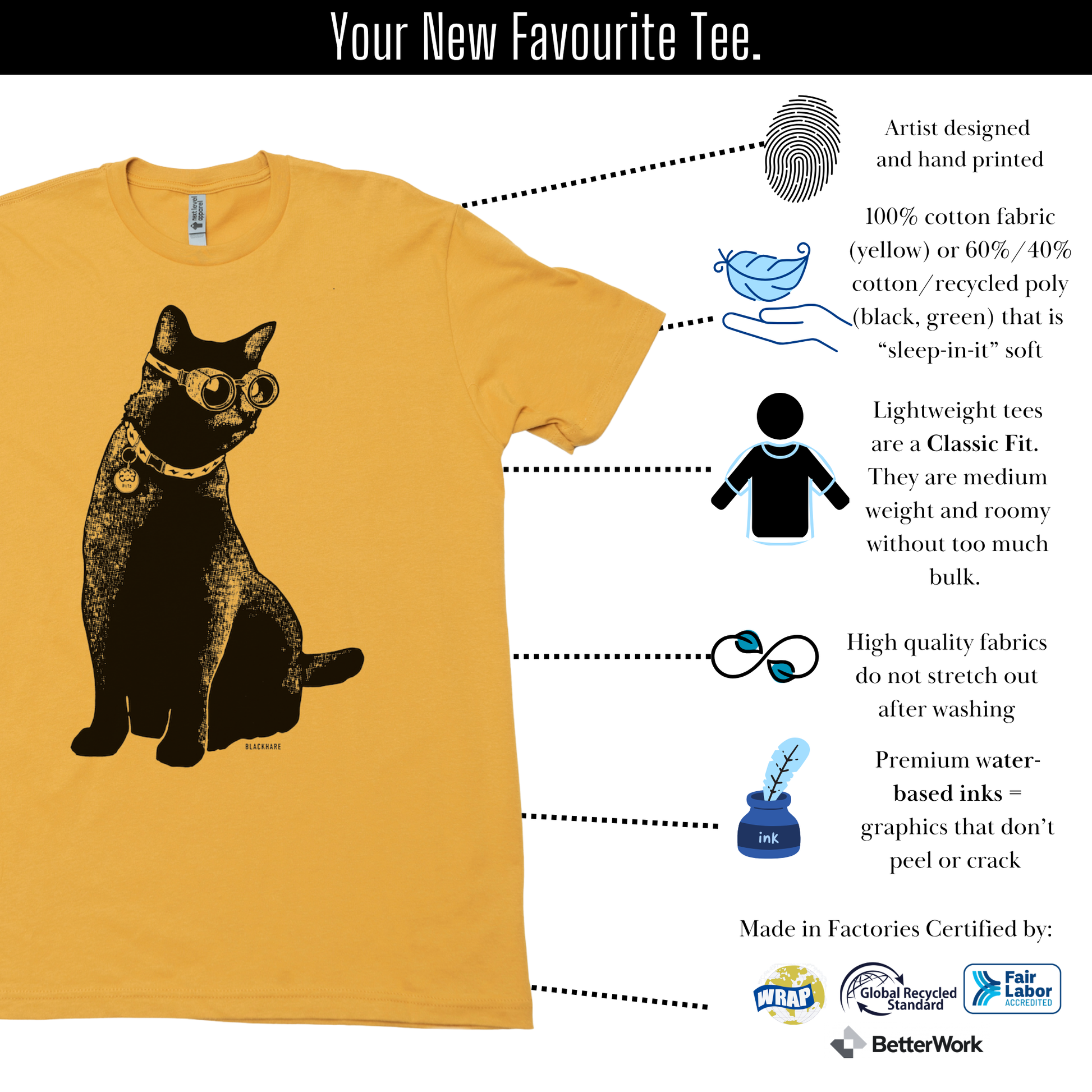 Bits the Cat - Lightweight CVC Signature Tee – Blackhare Print
