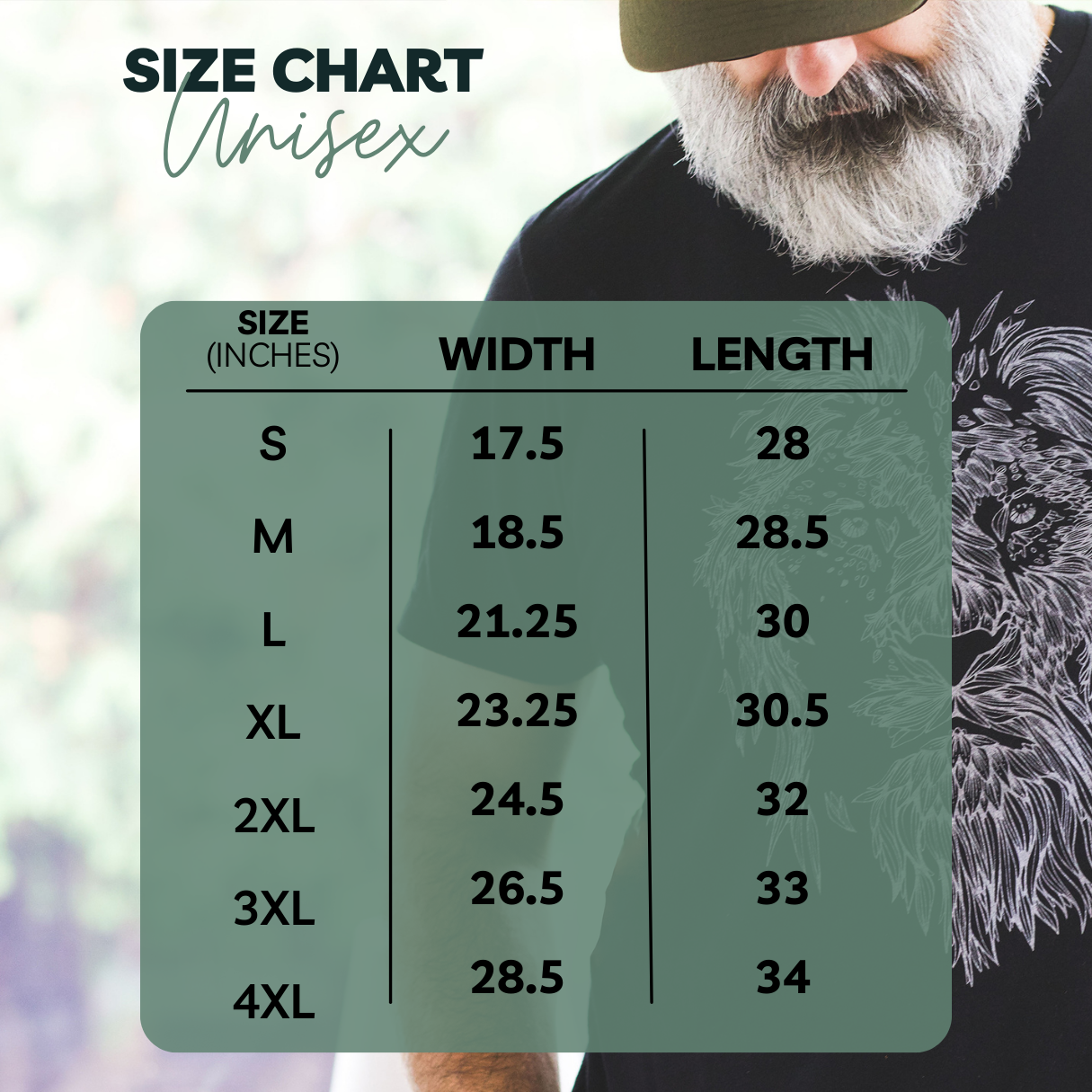 Unisex Size Chart Blackhare Print Studio Inc.