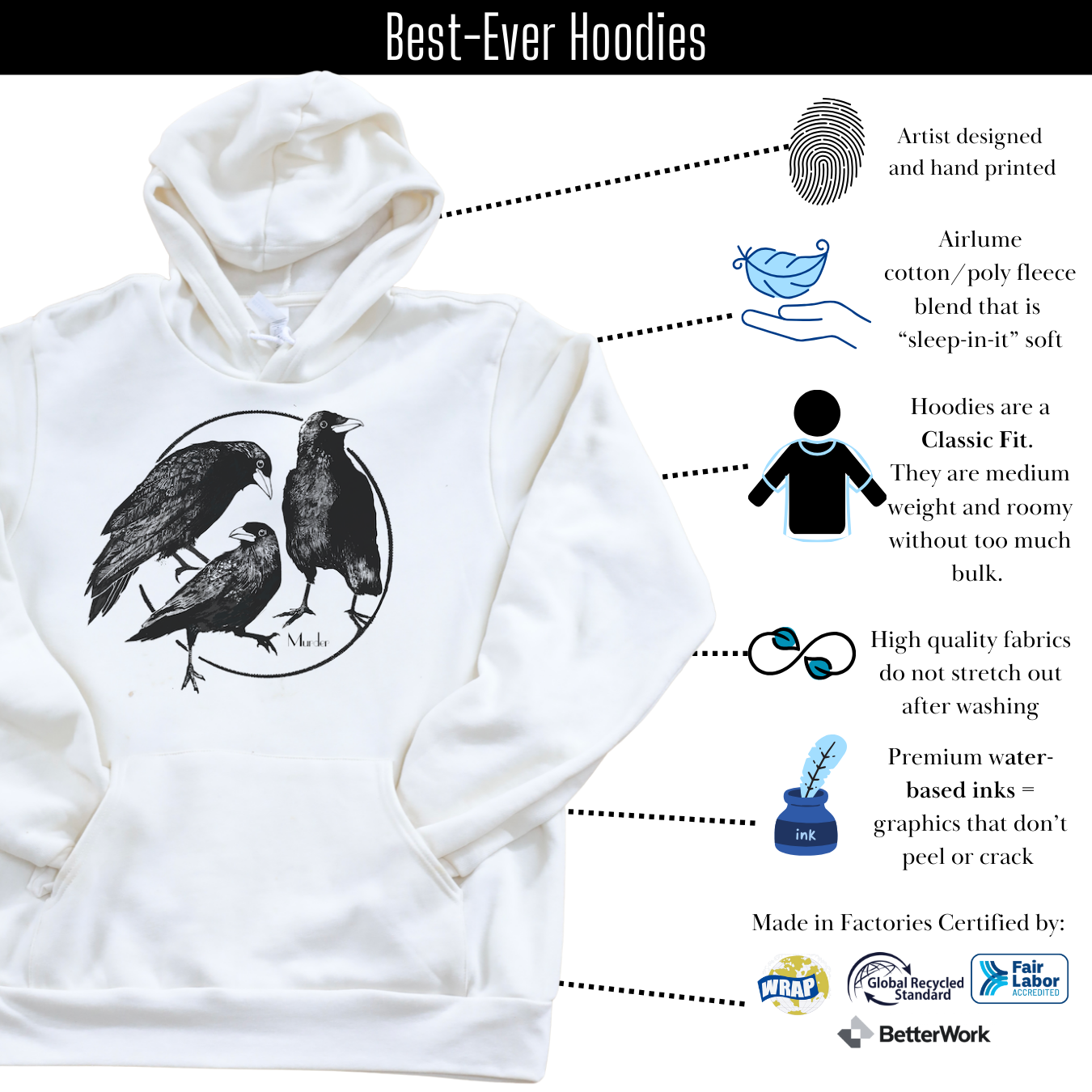Crows - Sponge Fleece Hoodie