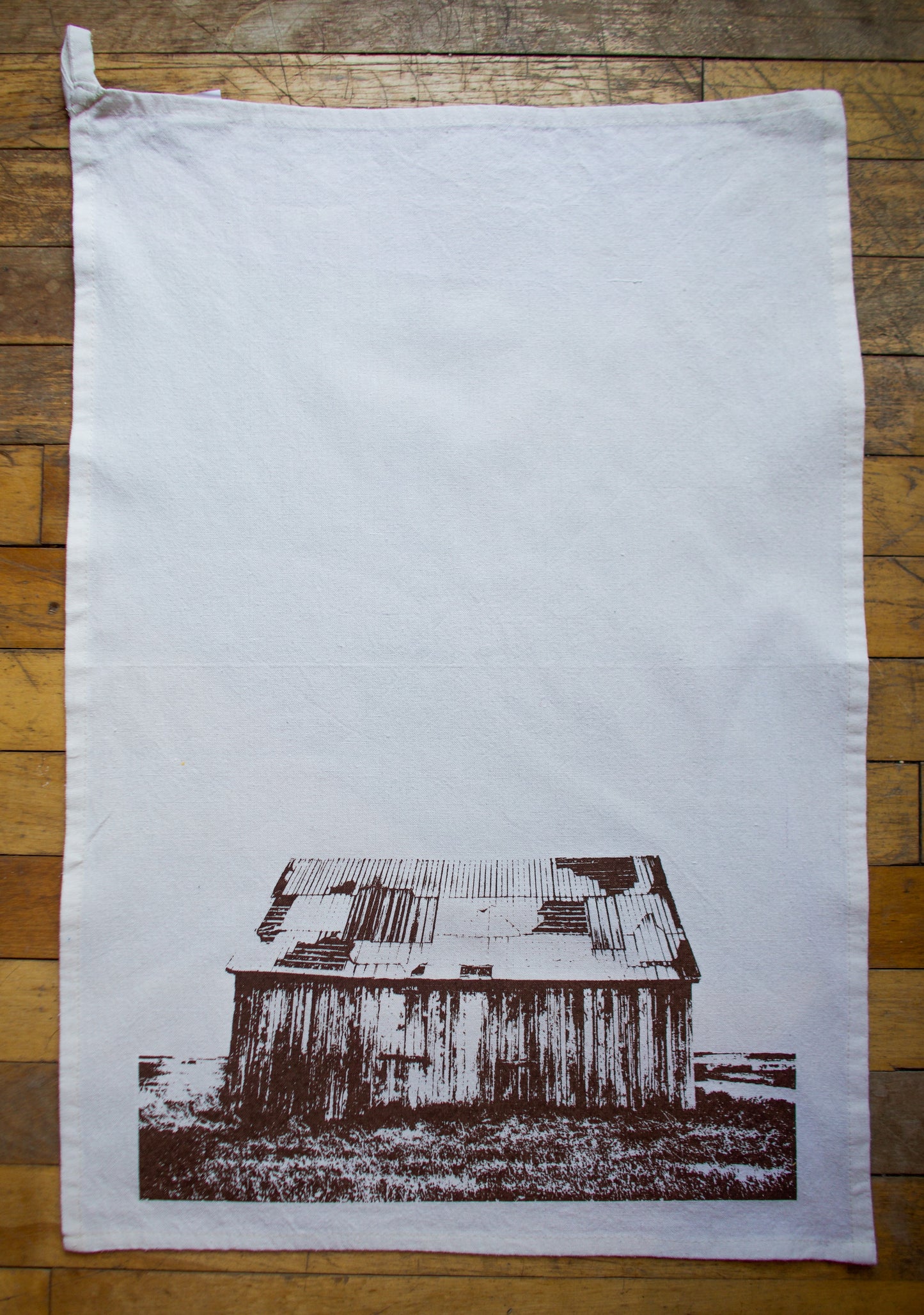 Patchwork Barn Hand Printed Tea Towel