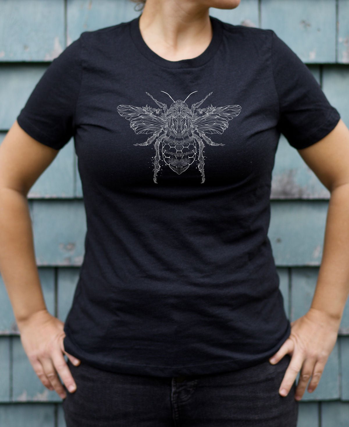 Bee Hand Printed Graphic T Shirt for Women Designed in Canada